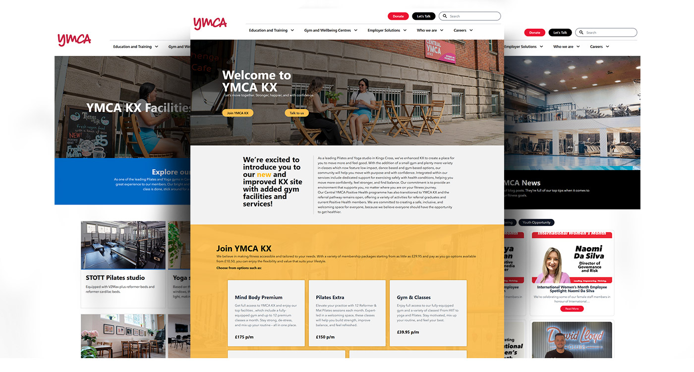 CYMCA2 Screenshot of the YMCA KX website showcasing facilities, membership options, and community engagement offerings.