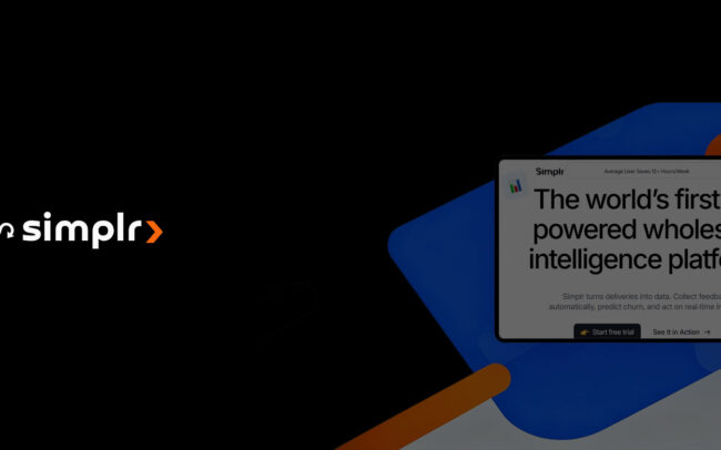 Banner for Simplr, Intelligent platform graphic highlighting its rapid growth and innovative features in technology and data management.